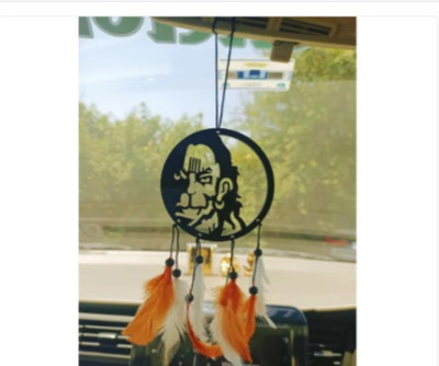 Dalli Nesh Hanuman Dada Dream Catcher with Orange and White Feathers Car Hanging Ornament(Pack of 1)