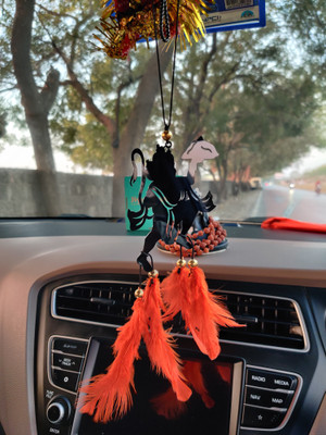 JIYU CREATION Dream catcher, Small Car Hanger with Flying Hanuman Orange Feather Car Hanging Ornament(Pack of 1)