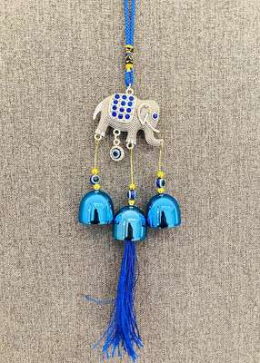 REVASHREE CRAFT WORLD Wall Hanging Evil Eye Wind Chime Elephant with 3 Bells for Home & Office Car Hanging Ornament(Pack of 1)