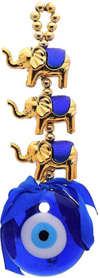 RCW Wall Hanging Showpiece 3 Elephant Gold Evil Eye Car Hanging Ornament(Pack of 1)