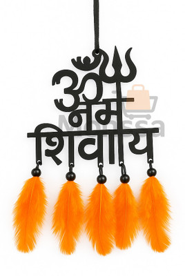 MONSSA OM NAMAH SHIVAY BLACK YELLOW Heart Shape Metal Wall Hanging with Orange Feathers Car Hanging Ornament(Pack of 1)