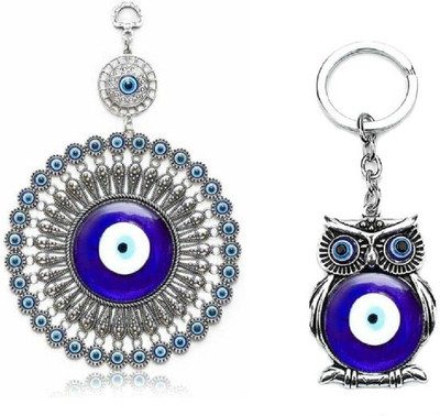 Lenity Annie Combo Big Size Blue Round Evil Eye Wall Hanging with Keychain Car Hanging Ornament(Pack of 1)