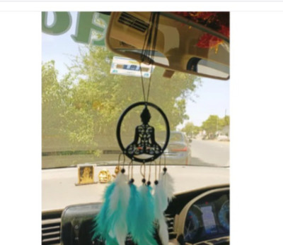 Dalli Nesh Budha Car Hanging Black Acrylic Dream Catcher with Green & White Feathers Car Hanging Ornament(Pack of 1)