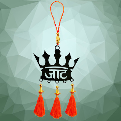 Sullery Modern Art Jaat Deco Rear Mirror Hanging Orange Tassel Wall Car Hanging LA613 Car Hanging Ornament(Pack of 1)