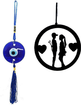 REWASHREE CRAFT WORLD Dream Catcher for Car Wall Hanging Couple 8Cm with 6 Cm Evil Eye Car Hanging Ornament(Pack of 2)
