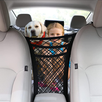 REVATAKG 3 Layer Car Mesh Organizer Seat Back Net Bag Barrier Premium Car Seat Net Holder Car Multi Pocket(10 L)