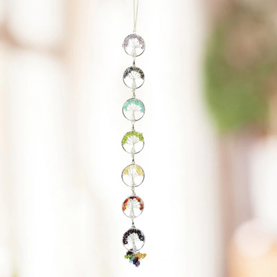 REIKI CRYSTAL PRODUCTS Natural Crystal Stone 7 Chakra Tree of Life Hanging with Crystal Chips Car Hanging Ornament(Pack of 1)