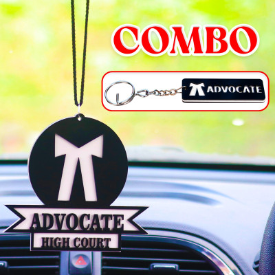 CLOVERBYTE Combo Keyring & High Court 3D Acrylic Advocate Double Side Black Base Car Hanging Ornament(Pack of 1)