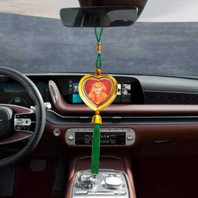 M Men Style Rotaional Heart Dual Side Shirdi Sai Baba Saba Malik Ek Green Silk Tassel SCr97 Car Hanging Ornament(Pack of 1)