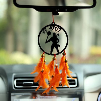 DULI Dream catcher Car Hanging Hanumanji with Orange Feathers Hanging Car Hanging Ornament(Pack of 1)