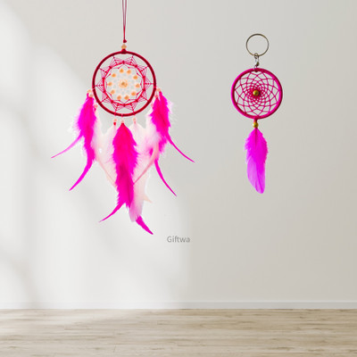 GIFTWA Car Hanging Dream Catcher 3 Inch with Keychain | Handmade Feather Car Hanging Ornament(Pack of 1)