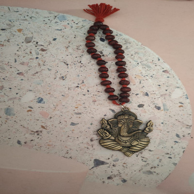 Sullery Religious Lord Ganesh Bronze with Red Sandalwood Mala Car Hanging CH09 Car Hanging Ornament(Pack of 1)
