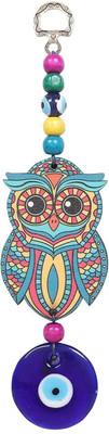 Alphabettm Owl Evil Eye Hanging Protection Good Luck Charm Prosperity at Office and Home Decorative Showpiece  -  17 cm(Glass, Blue)