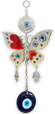 BLUE BEADS Evil Eye Wall Hanging Red with Silver Butterfly Pendant Car Decoration Hanging Car Hanging Ornament(Pack of 1)