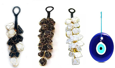 Fikup Black Tourmaline,Selenite Rough Chunks,7 Chakra Tumble Hanging for Home & Car Car Hanging Ornament(Pack of 4)