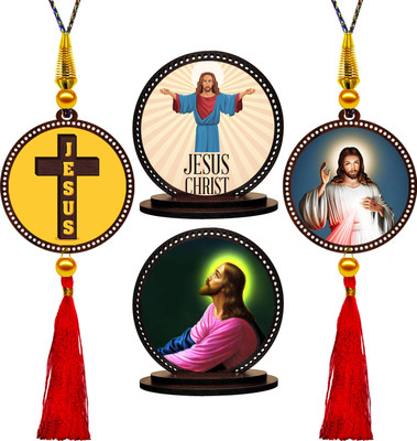 GiftzLane New-Jesus & Holy Cross Car Hanging & Car Dashboard Idol (Set of 4) Car Hanging Ornament(Pack of 1)