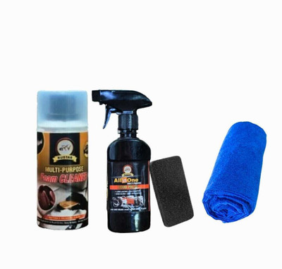 RUSTAR Combo of Multipurpose Foam Spray 150ml+ Liquid Car Polish 250ml With Microfibre Cloth & Foam Applicator for |Car Seat|Dashboard |Leather| Bumper| Vehicle Interior Cleaner(400 ml)