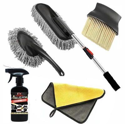 ASRYD 5pc Microfiber Duster with All in 1 High Car Cleaning Brush Exteriror Interiror Car Interior Brush & Car Detailing Brush Vehicle Interior Cleaner(250 ml)