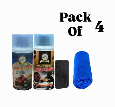 RUSTAR Foaming Car Interior & Exterior Cleaner Combo of Multipurpose Foam Spray+ Car & Bike Shiner with Microfibre Cloth+ Foam Applicator for |Car Seat| Dashboard Vehicle Interior Cleaner(300 ml)