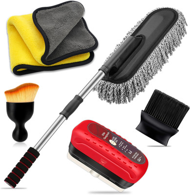 BRXR Car Cleaning Kit Combo with Microfibre Cloth, Soft Brush, Big Duster, AC Vent Brush & Oil Film Cleaning Brush for Car, Bike & Home Use Vehicle Interior Cleaner(5 g)