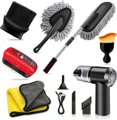 MIKANIX Car Cleaning Kit Combo with Microfibre Cloth, Soft Brush, AC Vent Brush, Oil Film Cleaning Brush, Big & Small Duster and Vacuum Cleaner Vehicle Interior Cleaner(7 g)