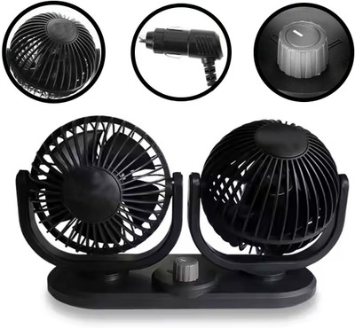 MATIES 24V/12V Black 4inch Twin Fan 360 Degree Rotation For Vehicles Car Interior Fan(24 V)
