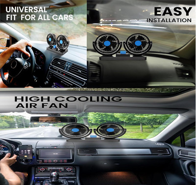 aksmit Car Fan 12V 360 Head 2 Speed Quiet Strong for All Auto Vehicles-115 Car Interior Fan(12 V)