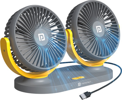 Portronics Twin Cool Dual Head USB Powered Fan, 360° Rotatable, 3-Speed, 12V/24V Car Interior Fan(12 V)