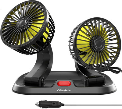 EliteAuto Premium long Neck moveable head Car Cooling Fan 12V With 360Degree with stickers Car Interior Fan(12 V)