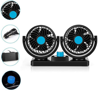 AYW 12V Car Fan For Dashboard/Double Head/360 Degree Rotatable/2 Speed/Low Noise Car Interior Fan(12 V)