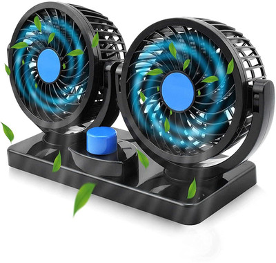 aksmit Car Fan12V, Electric 2 Speed Dual Head Fans,360 Degree Rotatable Cooling Fan Car Interior Fan(12 V)