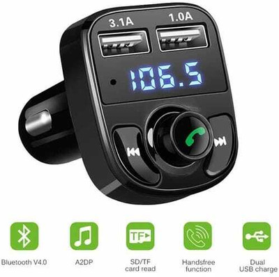 RANZZER v5.0 Car Bluetooth Device with Adapter Dongle, Audio Receiver, Car Charger, FM Player, FM Transmitter(Black)