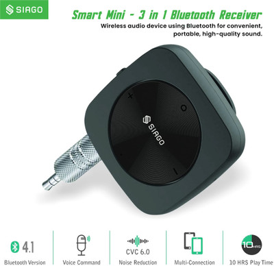 SIAGO v5.0 Car Bluetooth Device with 3.5mm Connector, Audio Receiver(Black)