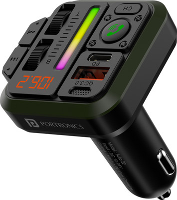 Portronics v5.0 Car Bluetooth Device with Car Charger(Black)