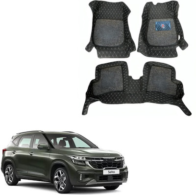 AUTO FUTURE Fabric 7D Mat For  Kia Seltos(Black, Gold)