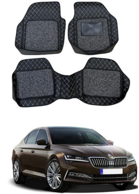 ARNEJA Leatherite 7D Mat For  Skoda Superb(Silver, Black)