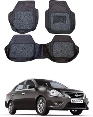 Arnejaa Leatherite 7D Mat For  Nissan Sunny(Red, Black)