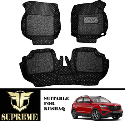 Fit Fly Leather 7D Mat For  Skoda Kushaq(Silver, Black)