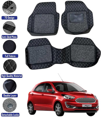 GENFRID Leather 7D Mat For  Ford Figo Aspire(Black, Silver)