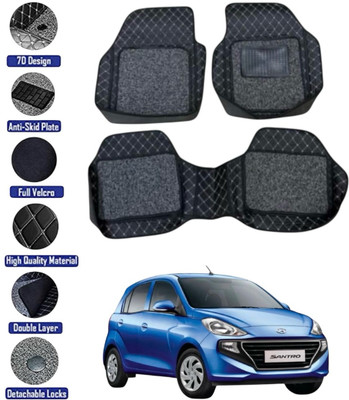 GENFRID Leather 7D Mat For  Hyundai Santro(Black, Silver)