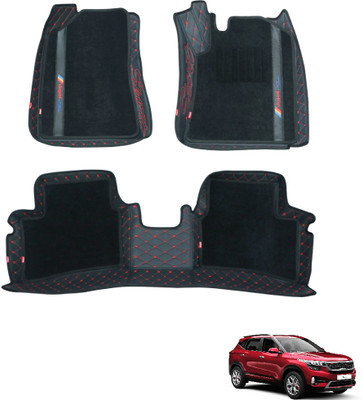 elegant Leatherite, Polypropylene 7D Mat For  Kia Seltos(Black, Red)