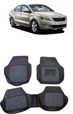 Arnejaa Leatherite 7D Mat For  Skoda Rapid(Red, Black)