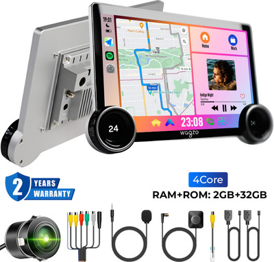 Wagzo 2K Diamond CarPlay Android Auto10.1In,2GB+32GB,4thGen,QLED,4Core With Ahd Camera Car Stereo(Double Din)