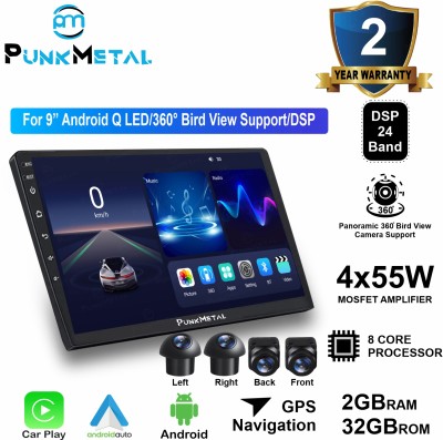 PunkMetal 9'' Inch QLED With DSP & 360° Bird View Camera Kit (2GB/32GB) Android Car Stereo(Double Din)