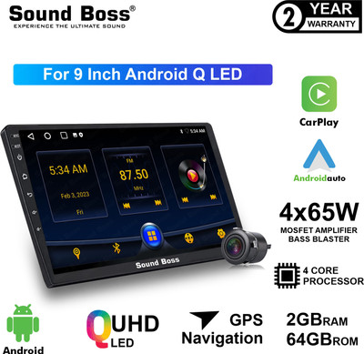 Sound Boss Androidify 3rdGeneration Bass-Blaster 9'' Inch Q-LED Car-Play (2GB/64GB) Android Car Stereo(Double Din)