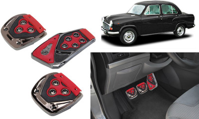 FINCOSTA Car Pedal Cover 3 Pcs Non-Slip Pad (Red,Black) FOR Ambassador PLATINUM Car Pedal