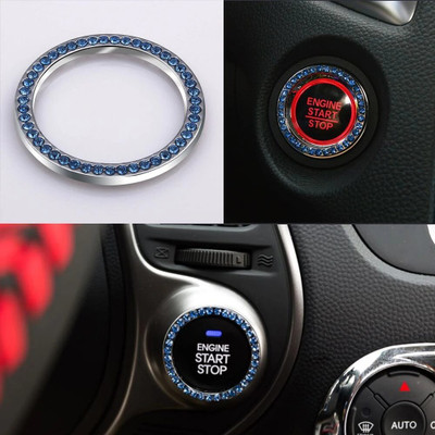 GMA Car Engine Start Stop Cover Push Button Diamond Rhinestone (BLUE) Engine Start/Stop Button