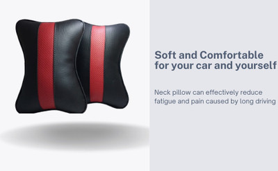 ESTHETIC Black, Red Microfibre, Leather Car Pillow Cushion for Bajaj, Force, Tata, Mitsubishi, Mini(Rectangular, Pack of 2)
