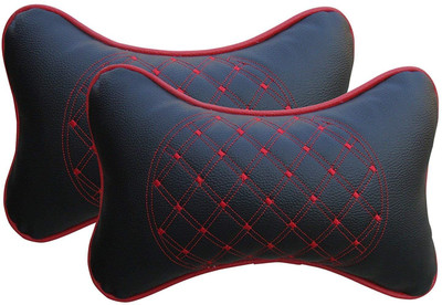 Auto Oprema Black, Red Leather Car Pillow Cushion for Universal For Car(Rectangular, Pack of 2)