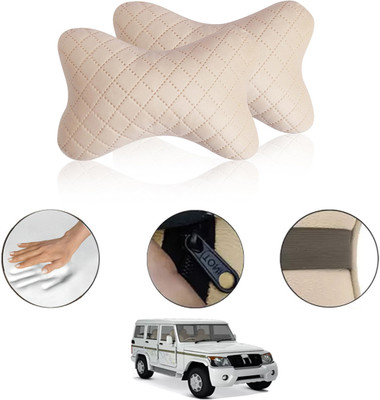 RKPSP Beige Velvet Car Pillow Cushion for Mahindra(Rectangular, Pack of 2)